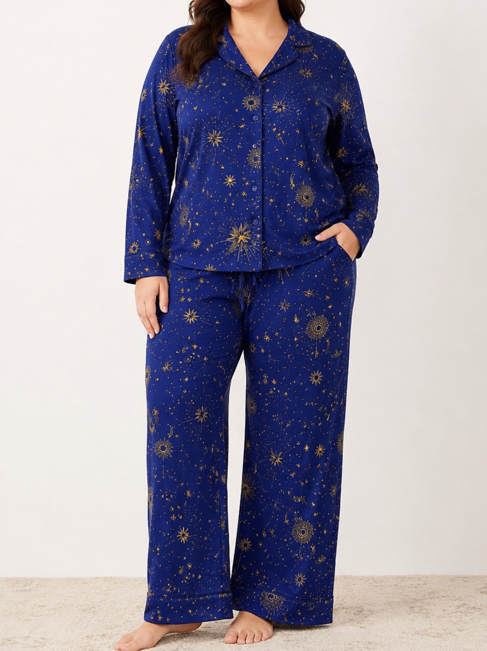 Room Service Blue Celestial Print Pajama Set Loungewear Sleepwear Star Print XXL